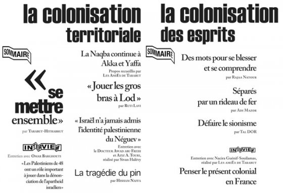 Table des matières de la brochure «IN/OUT Colonialisme*S Israéliens» par Les AmiEs de Tarabut (LAT)