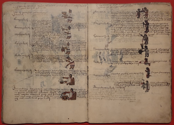 Scènes d'offrandes aztèques dans le Primeros memoriales 254v,255r de Bernardino de Sahagún. Real Biblioteca de Palacio, Madrid (2024)