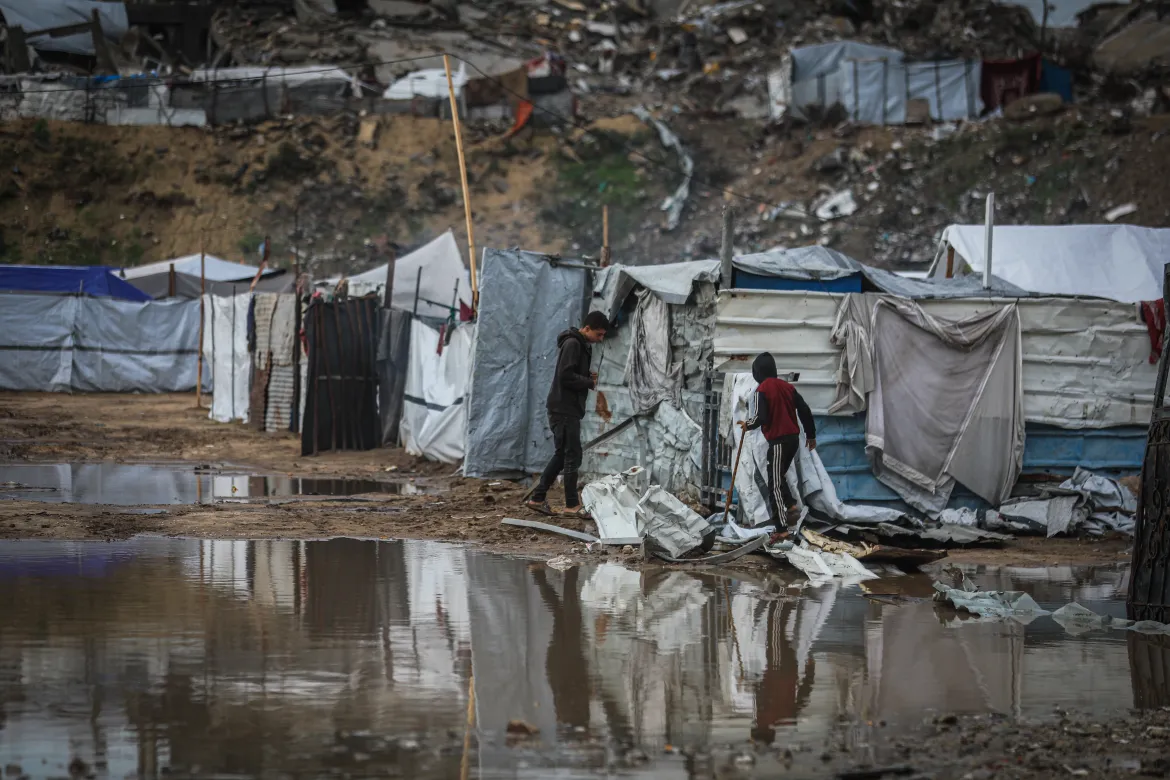Heavy rain floods displaced Palestinians’ tents in Gaza